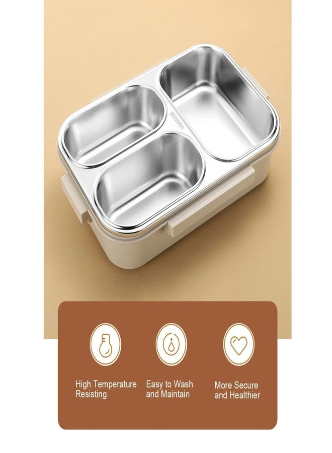 KitchEase Stainless Steel Lunch Box for Office, School & Travel | Leakproof, BPA-Free, Airtight Lid | Microwave Safe (Without Lid) & Dishwasher Safe (Beige, 3 Compartment) - Image 4